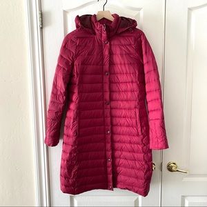 Lands End ultralight hooded long down puffer coat